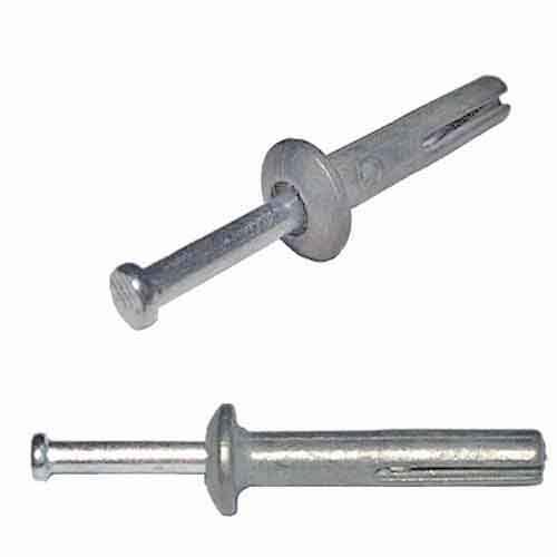 ZNA14112 1/4" X 1-1/2" Nail-In Anchor, Mushroom Head, Zinc Alloy (Zamac), w/ Zinc Nail